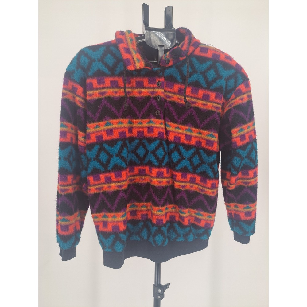 VTG David Wayne Aztec Fleece Pullover Medium Multi-Color Geometric 90s Gorpcore